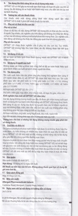 Thuốc nhỏ mắt Optive UD Allergan làm trơn mắt, giảm triệu chứng khô mắt (30 ống x 0.4ml)