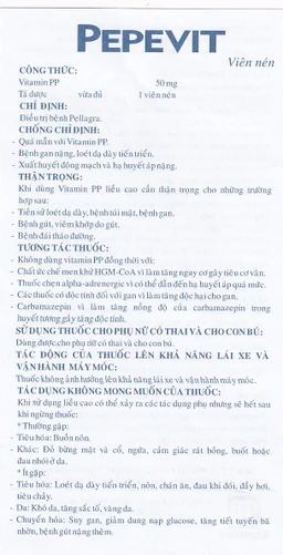Viên nén Pepevit 50mg Nadyphar điều trị bệnh Pellagra (100 viên)