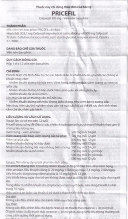Thuốc Pricefil 500mg Vianex điều trị nhiễm khuẩn đường hô hấp (1 vỉ x 12 viên)