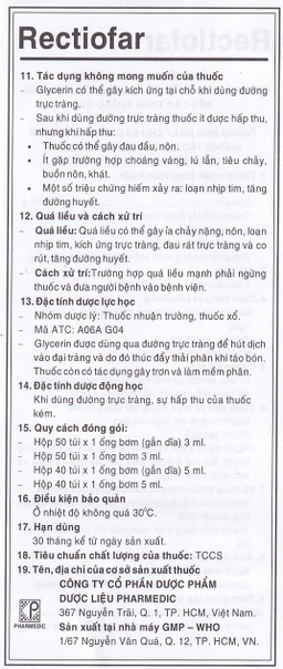 Dung dịch Rectiofar Pharmedic điều trị táo bón (50 túi x 1 ống bơm 3ml)