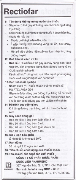 Dung dịch Rectiofar Pharmedic điều trị táo bón (40 túi x 1 ống bơm 5ml)