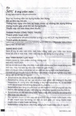 Thuốc Serc Abbott điều trị chóng mặt, mất thính giác, ù tai (4 vỉ x 25 viên)