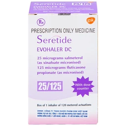 Khí dung Seretide Evohaler DC 25/125 Gsk điều trị hen phế quản, tắc nghẽn phổi mạn tính (120 liều)