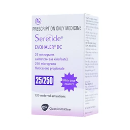 Khí dung Seretide Evohaler DC 25/250 Gsk điều trị hen phế quản, tắc nghẽn phổi mạn tính (120 liều)