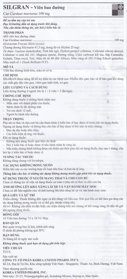 Thuốc Silgran 100mg United điều trị nhiễm độc gan, bảo vệ tế bào gan (10 vỉ x 10 viên)
