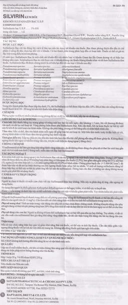 Kem bôi Silvirin Raptakos phòng ngừa và điều trị nhiễm khuẩn trong phỏng độ hai, độ ba (20g)