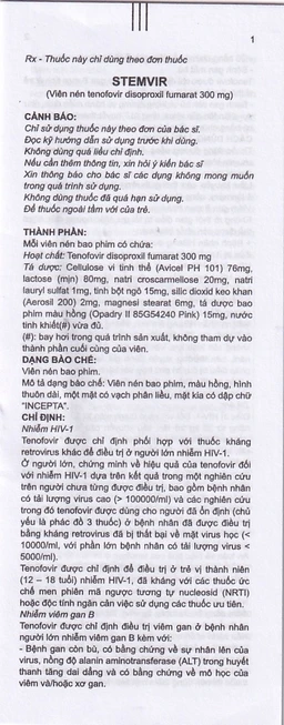 Thuốc Stemvir Incepta hỗ trợ điều trị nhiễm HIV-1 (3 vỉ x 4 viên)