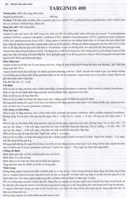 Thuốc Targinos 400 Mebiphar điều trị duy trì tăng amoniac máu (12 vỉ x 5 viên)
