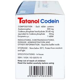 Thuốc Tatanol Codein hỗ trợ điều trị các cơn đau vừa và nặng (20 vỉ x 4 viên)