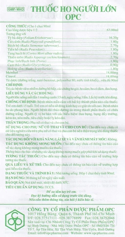 Thuốc ho người lớn OPC điều trị viêm nhiễm đường hô hấp, các chứng ho gió (90ml)