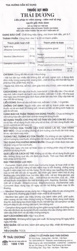 Thuốc xịt mũi Thái Dương điều trị hắt hơi, sổ mũi, nghẹt mũi (20ml)