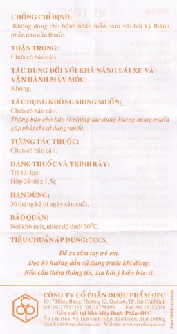 Trà túi lọc Ruton OPC thông tiểu, nhuận tràng, điều trị giãn tĩnh mạch (24 túi x 1,5g)