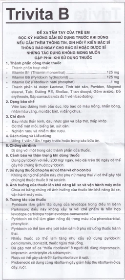 Thuốc Trivita B Pharmedic điều trị đau nhức thần kinh (10 vỉ x 10 viên)
