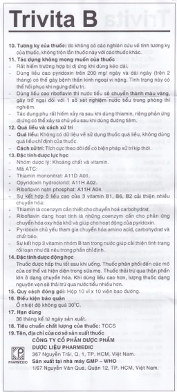 Thuốc Trivita B Pharmedic điều trị đau nhức thần kinh (10 vỉ x 10 viên)