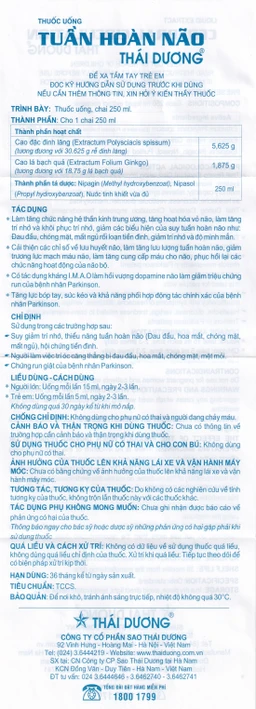 Thuốc uống Tuần Hoàn Não Thái Dương điều trị suy giảm trí nhớ (250ml)