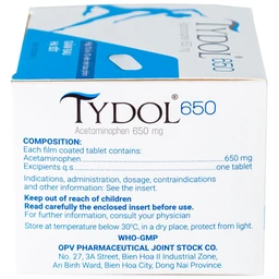 Thuốc Tydol 650 OPV giảm đau và hạ sốt từ nhẹ đến trung bình (10 vỉ x 10 viên)