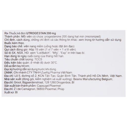 Thuốc Utrogestan 200mg Besins bổ sung nội tiết tố trong bệnh lý sản phụ khoa (15 viên)