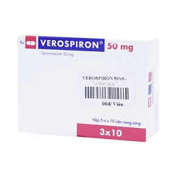 Thuốc Verospiron 50mg Gedeon điều trị tăng huyết áp, phù do tim gan thận, cường aldosterone và hạ kali (3 vỉ x 10 viên)