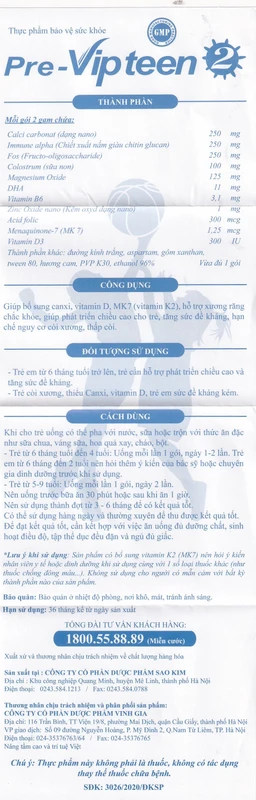 Cốm phát triển chiều cao cho trẻ Pre-Vipteen 2 (20 gói)