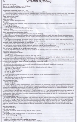 Thuốc Vitamin B1 250mg Vidipha điều trị tình trạng thiếu Vitamin B (10 vỉ x 10 viên)