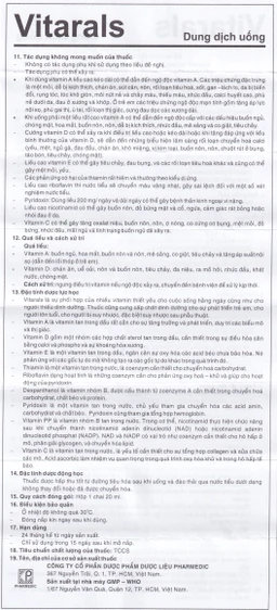 Dung dịch uống Vitarals Pharmedic phòng ngừa và điều chỉnh tình trạng thiếu hụt Vitamin (20ml)