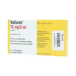 Thuốc tiêm Voltaren 75mg/3ml Novartis điều trị đợt cấp viêm và thoái hóa thấp khớp (1 vỉ x 5 ống x 3ml)