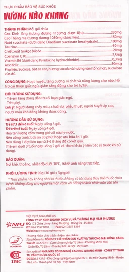 Bột cải thiện giấc ngủ Vương Não Khang IMC (30 gói)