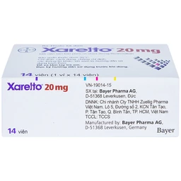 Thuốc Xarelto 20mg Bayer dự phòng đột quỵ và thuyên tắc mạch toàn thân (1 vỉ x 14 viên)