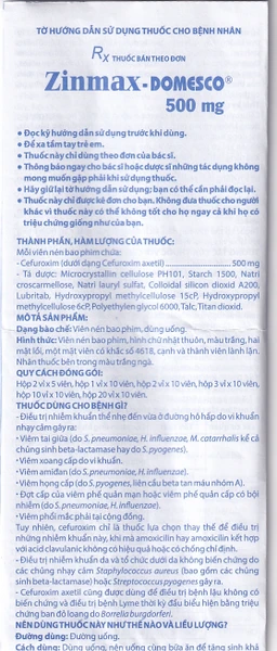 Thuốc Zinmax-Domesco 500mg điều trị nhiễm khuẩn da, nhiễm khuẩn đường tiết niệu (2 vỉ x 5 viên)