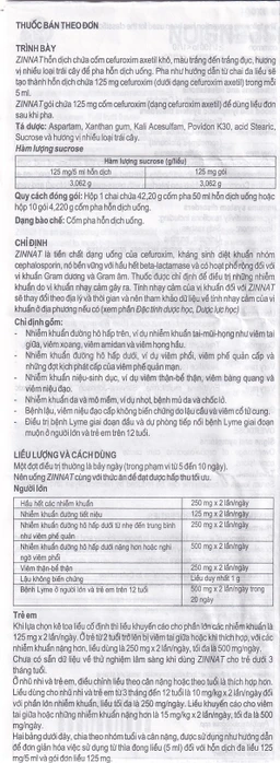 Cốm pha hỗn dịch uống Zinnat Suspension 125mg GSK hỗ trợ điều trị viêm xoang, viêm amidan (10 gói)