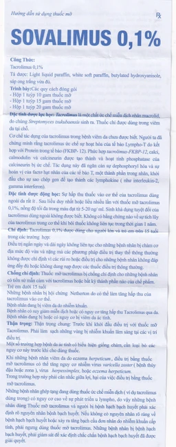 Thuốc mỡ Sovalimus 0.1% Hadiphar  điều trị chàm cơ địa (10g)