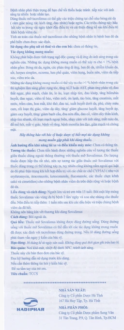 Thuốc mỡ Sovalimus 0.1% Hadiphar  điều trị chàm cơ địa (10g)