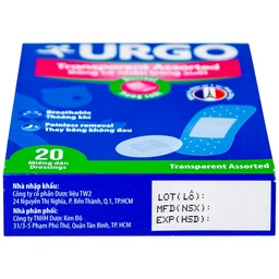 Băng cá nhân Urgo Transparent Assorted 4 kích cỡ, trong suốt (20 miếng)