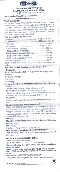 Siro hỗ trợ kích thích thèm ăn Pediakid Appétit Tonus (125ml)