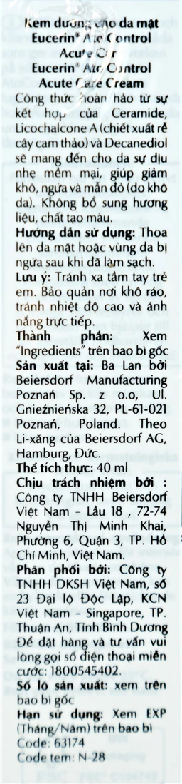Kem dưỡng da mặt Eucerin AtoControl Acute Care Cream giảm khô, ngứa và mẩn đỏ (40ml)