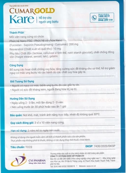 Viên hỗ trợ giảm nguy cơ mắc ung bướu CumarGold Kare CVI (3 vỉ x 10 viên)