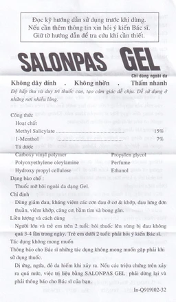  Gel Salonpas giảm đau, kháng viêm các cơn đau cơ, khớp (30g)