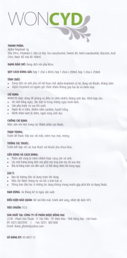 Dung dịch vệ sinh phụ nữ Woncyd phòng và điều trị viêm nhiễm đường sinh dục (200ml) 