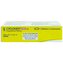 Viên đặt Cyclogest 400mg Actavis điều trị các hội chứng tiền kinh, trầm cảm (3 vỉ x 5 viên)