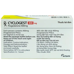 Viên đặt Cyclogest 400mg Actavis điều trị các hội chứng tiền kinh, trầm cảm (3 vỉ x 5 viên)
