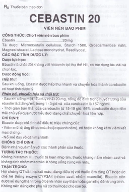 Thuốc Cebastin20 Dược 3-2 điều trị viêm mũi dị ứng, mày đay (3 vỉ x 10 viên) 