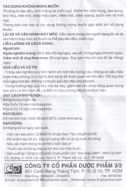 Thuốc Cebastin20 Dược 3-2 điều trị viêm mũi dị ứng, mày đay (3 vỉ x 10 viên) 