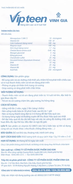 Viên phát triển chiều cao Vipteen Vinh Gia (2 vỉ x 10 viên)