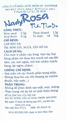 Phấn thoa da NadyRosa Nadyphar hỗ trợ điều trị rôm sảy, ngứa, sần đỏ da (50g)