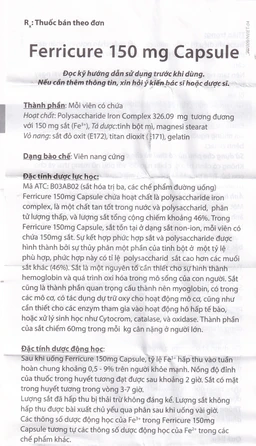 Thuốc Ferricure 150mg Trenker điều trị thiếu sắt, thiếu máu do thiếu sắt (2 vỉ x 14 viên)