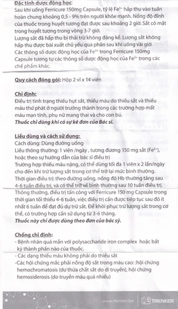Thuốc Ferricure 150mg Trenker điều trị thiếu sắt, thiếu máu do thiếu sắt (2 vỉ x 14 viên)