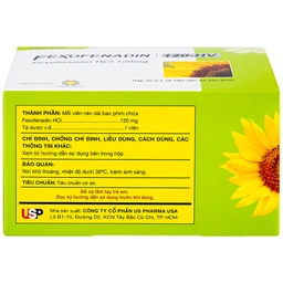 Thuốc Fexofenadin 120-HV USP điều trị viêm mũi dị ứng theo mùa, mày đay mạn tính vô căn (10 vỉ x 10 viên)