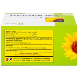 Thuốc Fexofenadin 120-HV USP điều trị viêm mũi dị ứng theo mùa, mày đay mạn tính vô căn (10 vỉ x 10 viên)