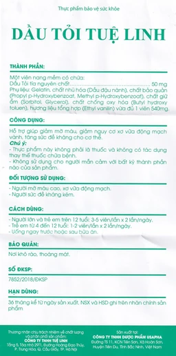 Viên hỗ trợ giúp giảm mỡ máu Dầu Tỏi Tuệ Linh (100 viên)