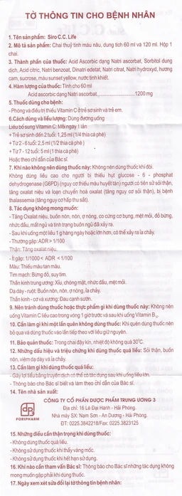 Siro C.C Life 100mg/5ml Foripharm điều trị thiếu vitamin C (60ml)